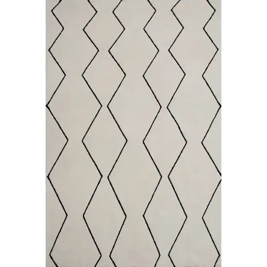 Beige and Black Geometric Power Loom Distressed Non Skid Area Rug Photo 1