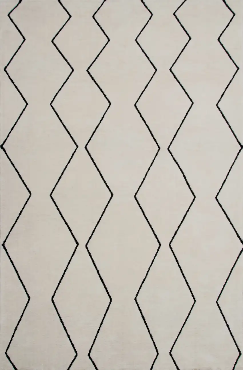 Beige and Black Geometric Power Loom Distressed Non Skid Area Rug Photo 1