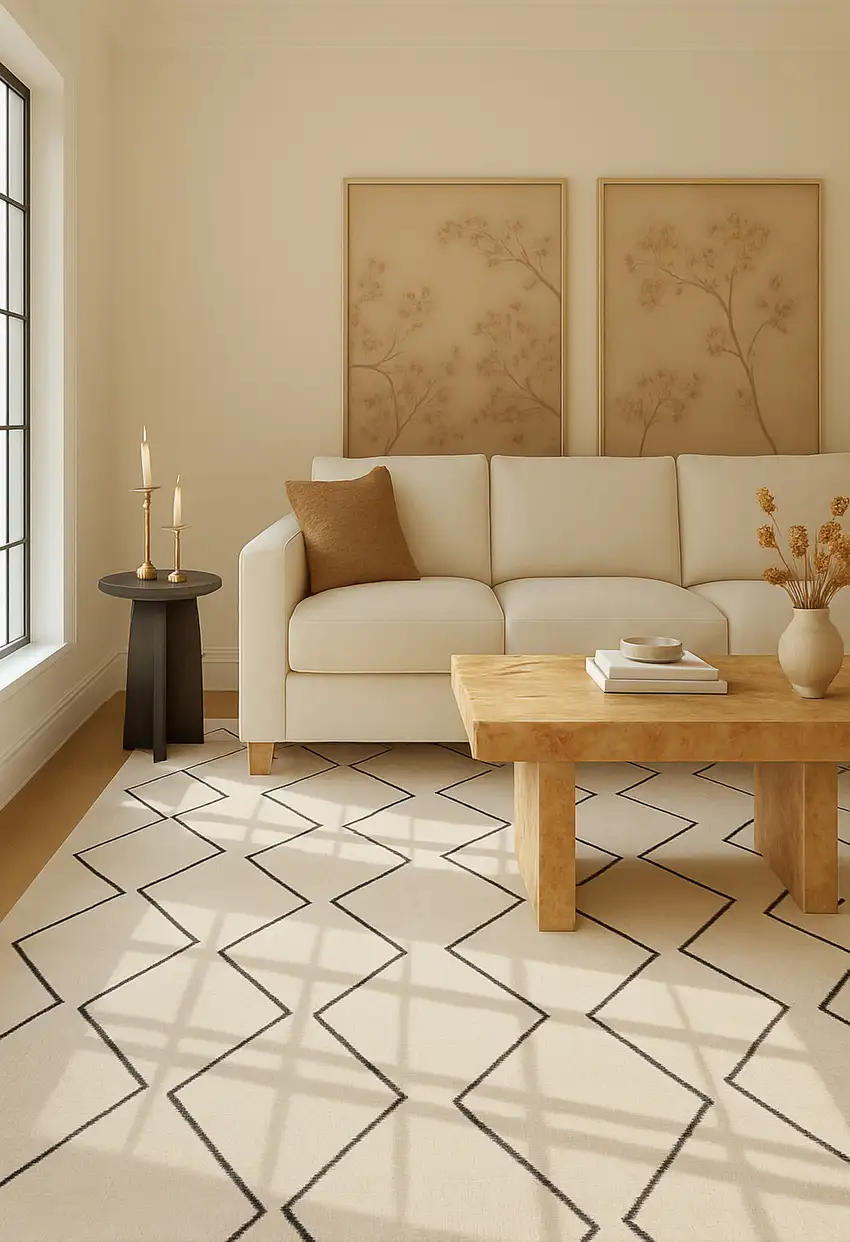 Beige and Black Geometric Power Loom Distressed Non Skid Area Rug Photo 5