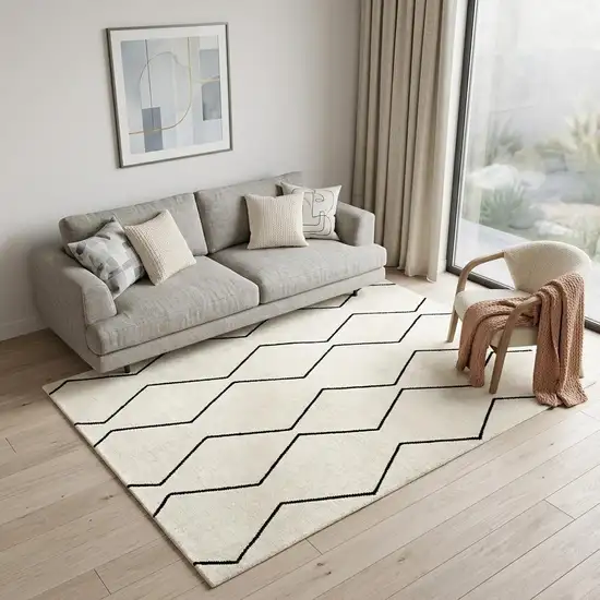 Beige and Black Geometric Power Loom Distressed Non Skid Area Rug Photo 1
