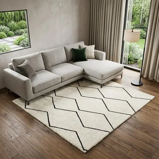 Beige and Black Geometric Power Loom Distressed Non Skid Area Rug Photo 1