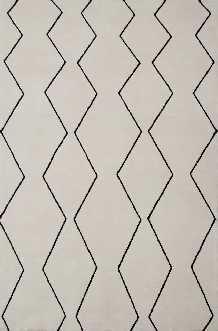 Beige and Black Geometric Power Loom Distressed Non Skid Area Rug Photo 4