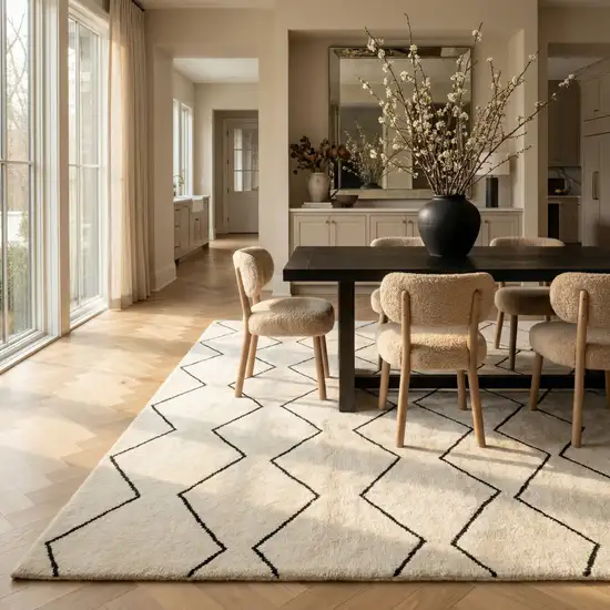 Beige and Black Geometric Power Loom Distressed Non Skid Area Rug Photo 9