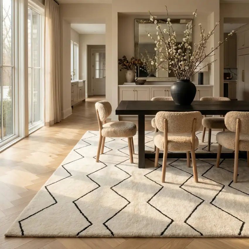 Beige and Black Geometric Power Loom Distressed Non Skid Area Rug Photo 9