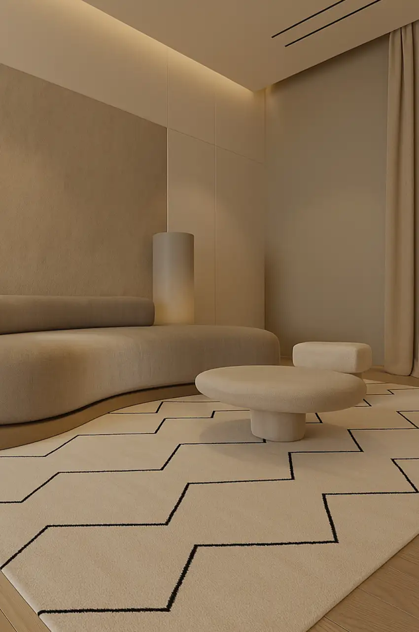 Beige and Black Geometric Power Loom Distressed Non Skid Area Rug Photo 8