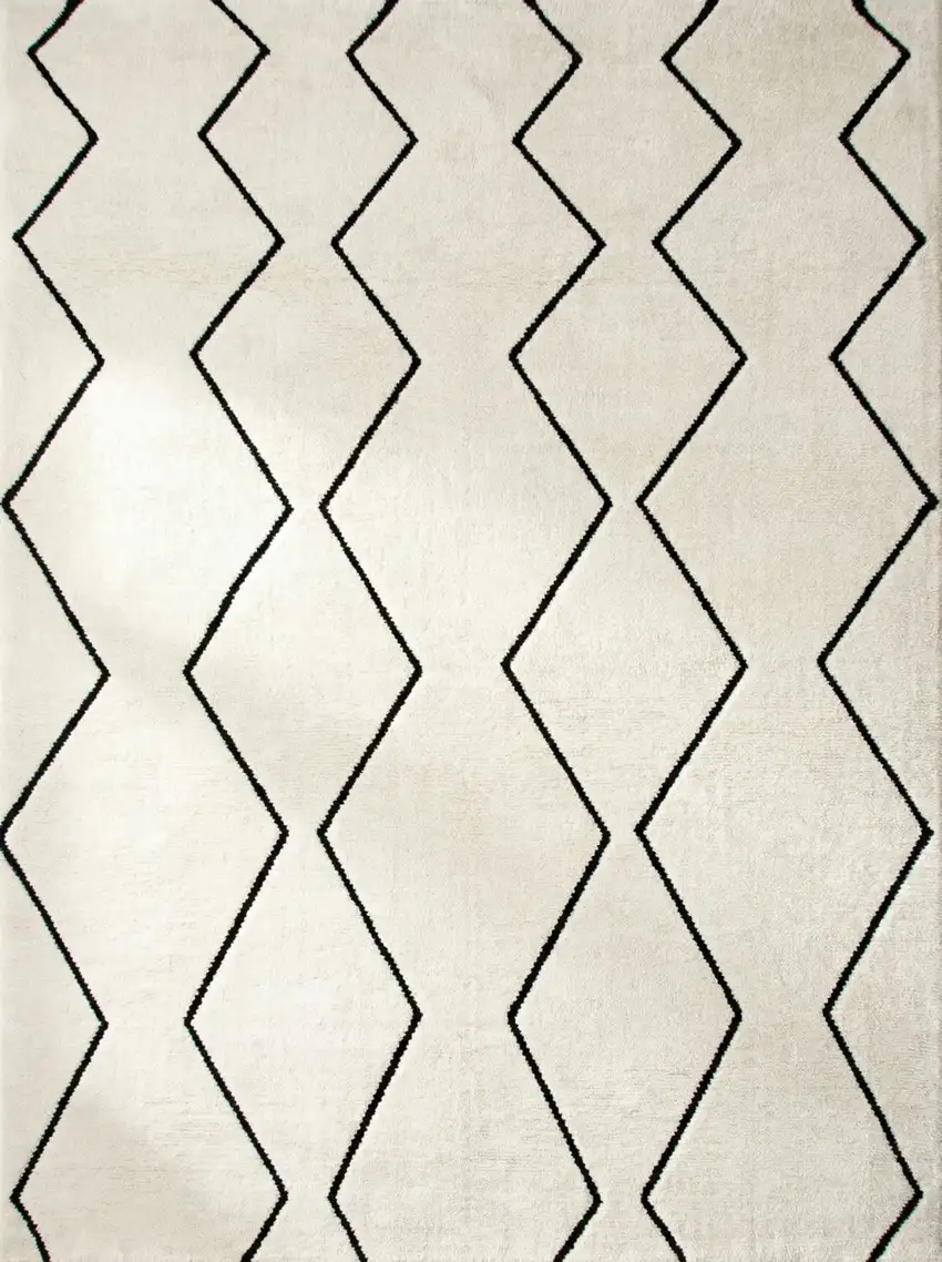 Beige and Black Geometric Power Loom Distressed Non Skid Area Rug Photo 2