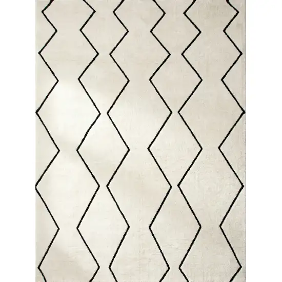 Beige and Black Geometric Power Loom Distressed Non Skid Area Rug Photo 3