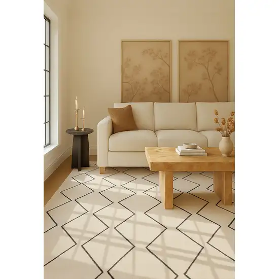 Beige and Black Geometric Power Loom Distressed Non Skid Area Rug Photo 4