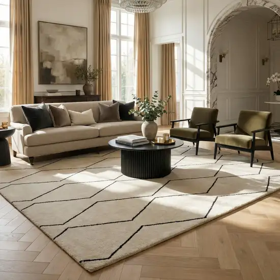 Beige and Black Geometric Power Loom Distressed Non Skid Area Rug Photo 7
