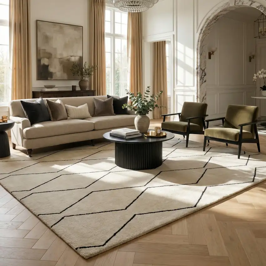 Beige and Black Geometric Power Loom Distressed Non Skid Area Rug Photo 7