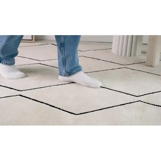 Beige and Black Geometric Power Loom Distressed Non Skid Area Rug Photo 9