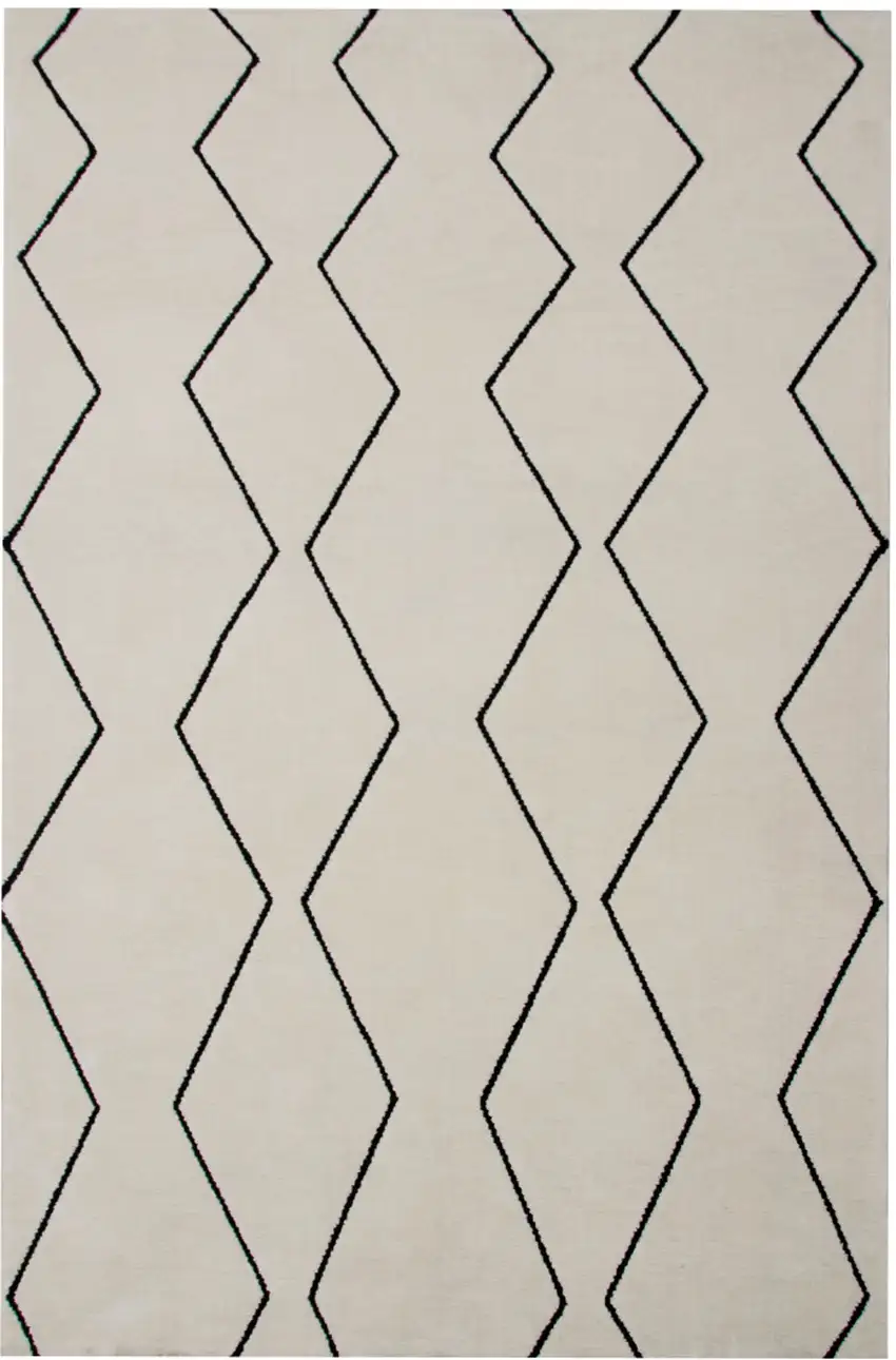 Beige and Black Geometric Power Loom Distressed Area Rug Photo 2