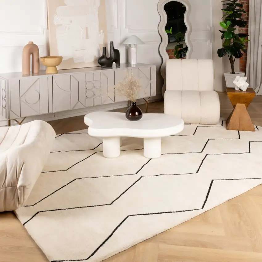 Beige and Black Geometric Power Loom Distressed Non Skid Area Rug Photo 8