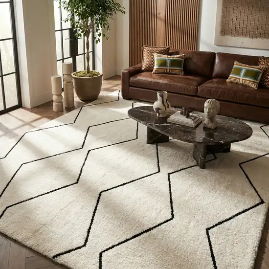 Beige and Black Geometric Power Loom Distressed Non Skid Area Rug Photo 5