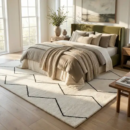 Beige and Black Geometric Power Loom Distressed Non Skid Area Rug Photo 6