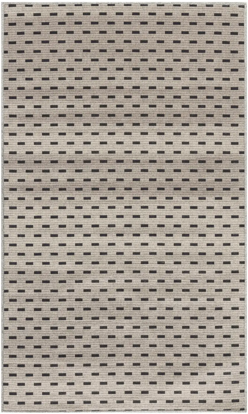 Beige and Black Geometric Power Loom Non Skid Area Rug Photo 2