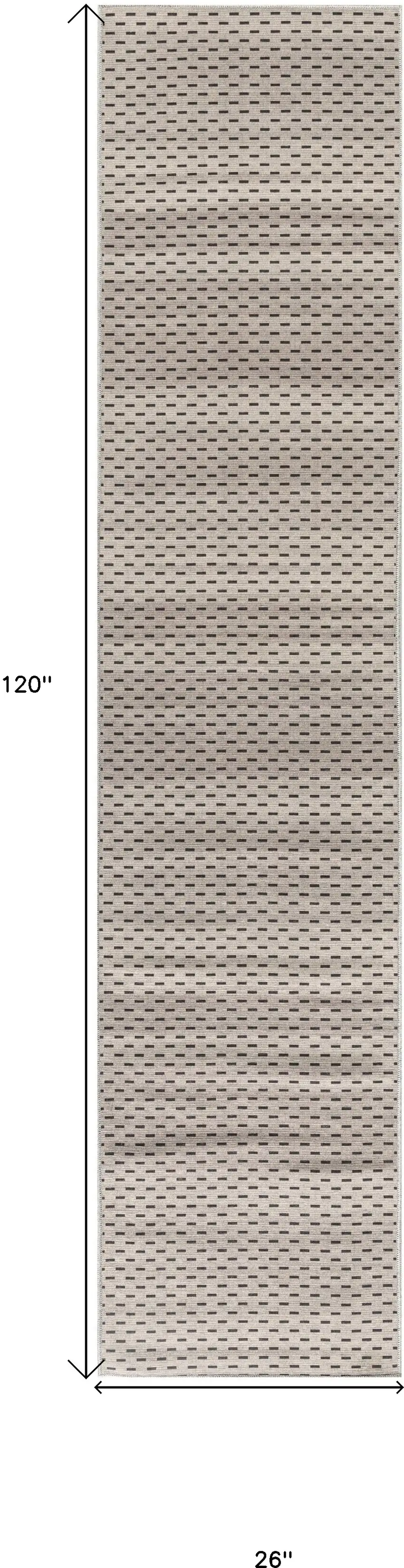 Beige and Black Geometric Power Loom Washable Non Skid Runner Rug Photo 3