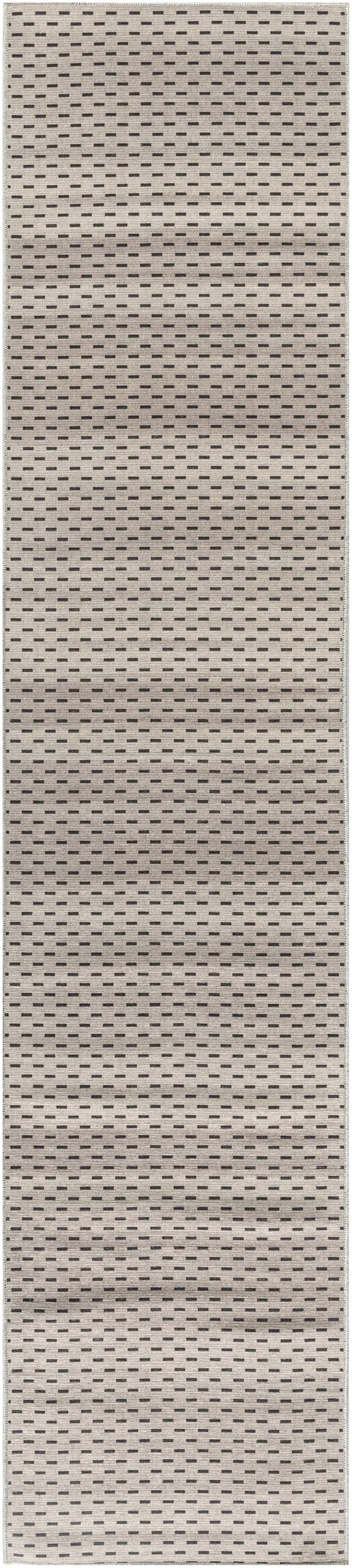 Beige and Black Geometric Power Loom Washable Non Skid Runner Rug Photo 2