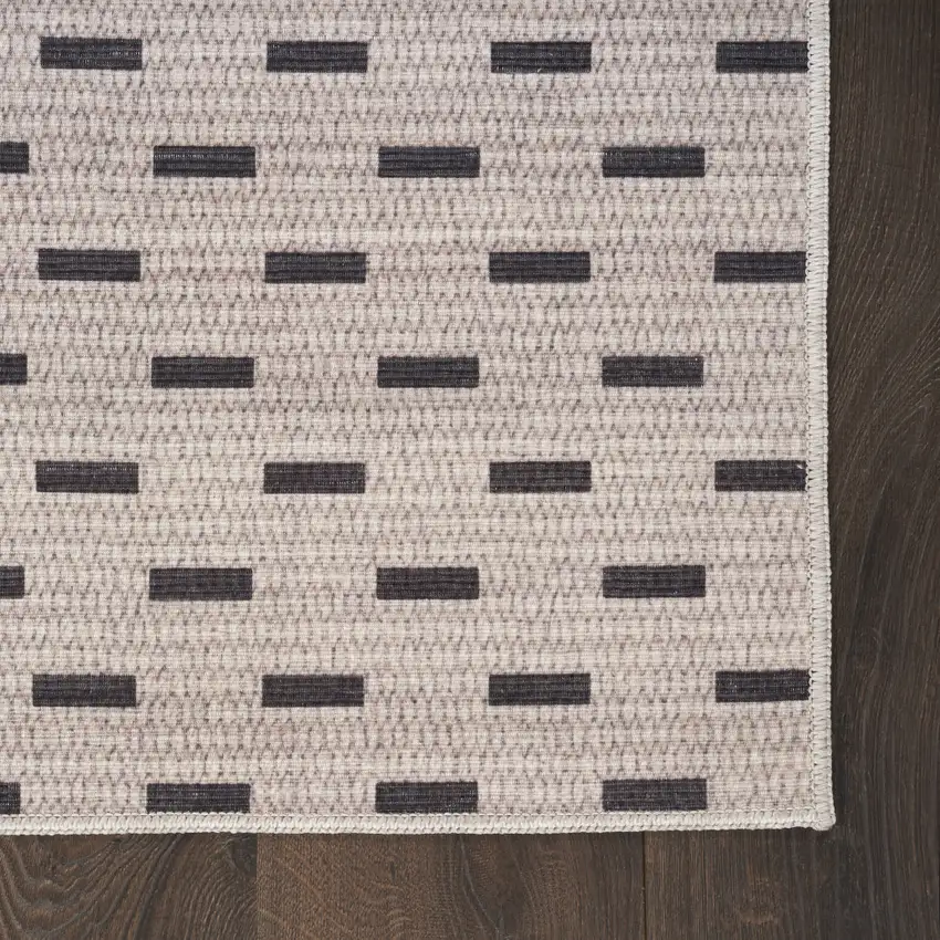Beige and Black Geometric Power Loom Washable Non Skid Runner Rug Photo 4