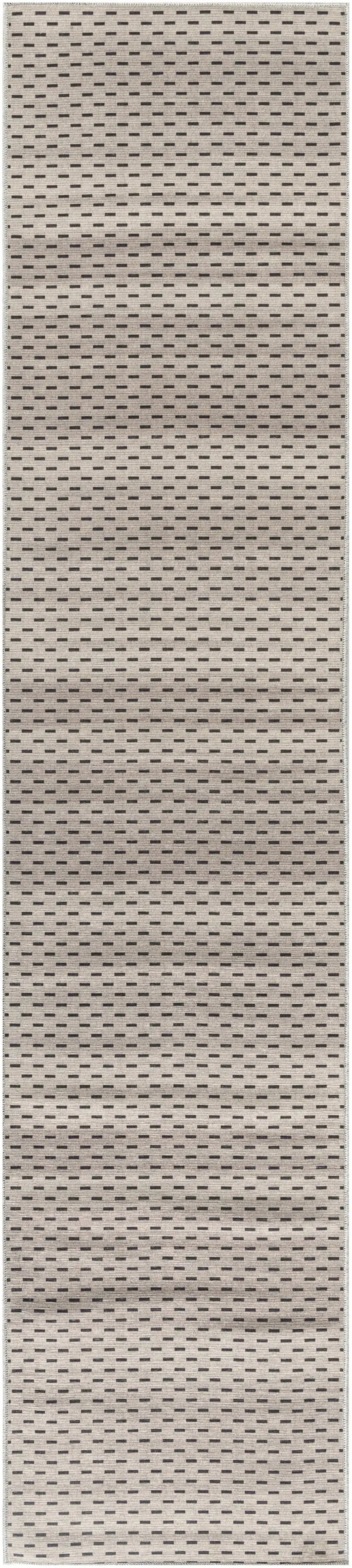 Beige and Black Geometric Power Loom Washable Non Skid Runner Rug Photo 2