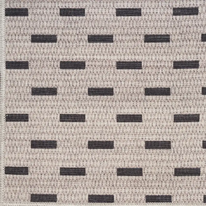 Beige and Black Geometric Power Loom Washable Non Skid Runner Rug Photo 5