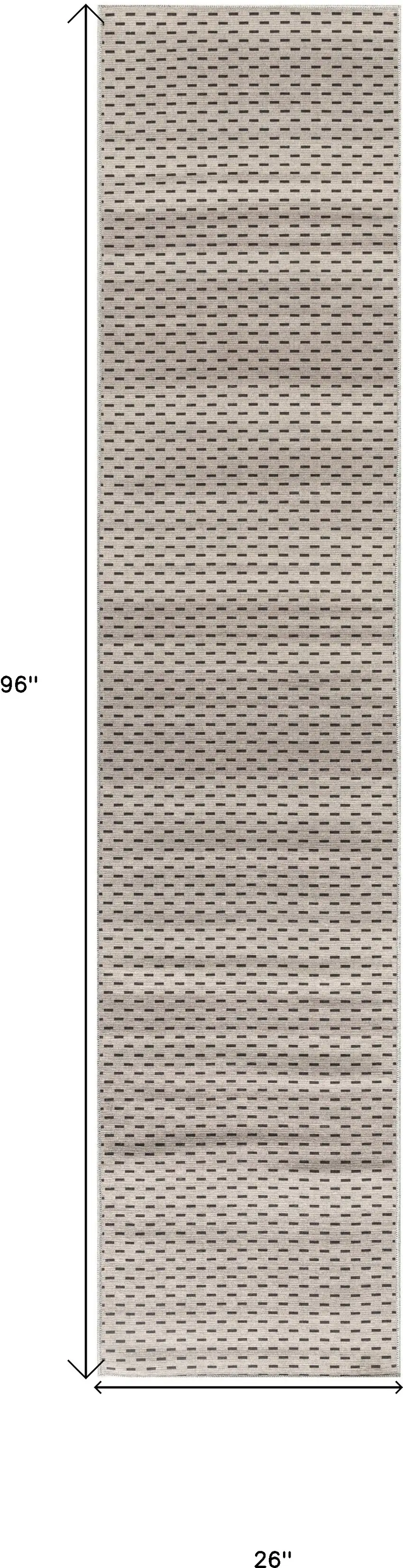 Beige and Black Geometric Power Loom Washable Non Skid Runner Rug Photo 3