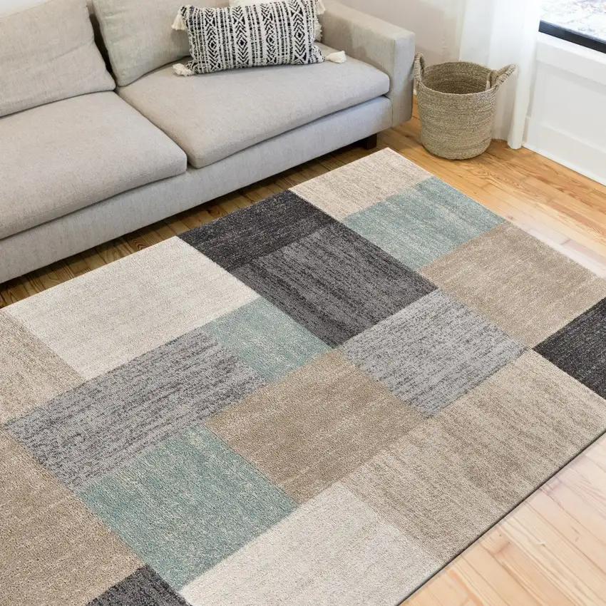 Beige and Black Modern Blocks Area Rug Photo 7