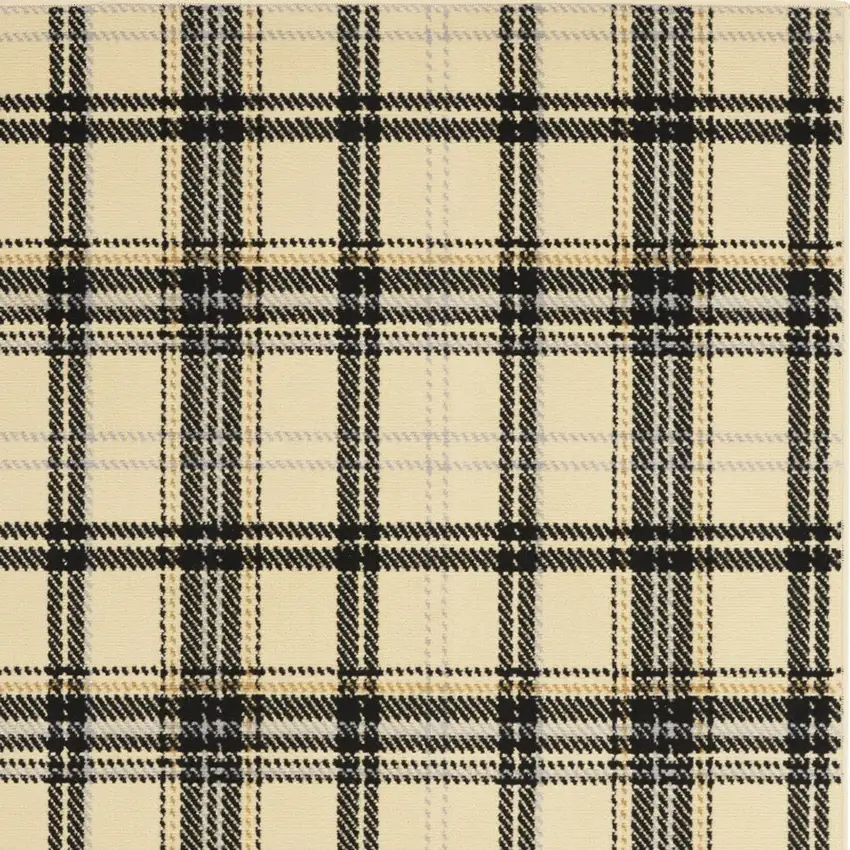 Beige and Black Plaid Power Loom Area Rug Photo 6