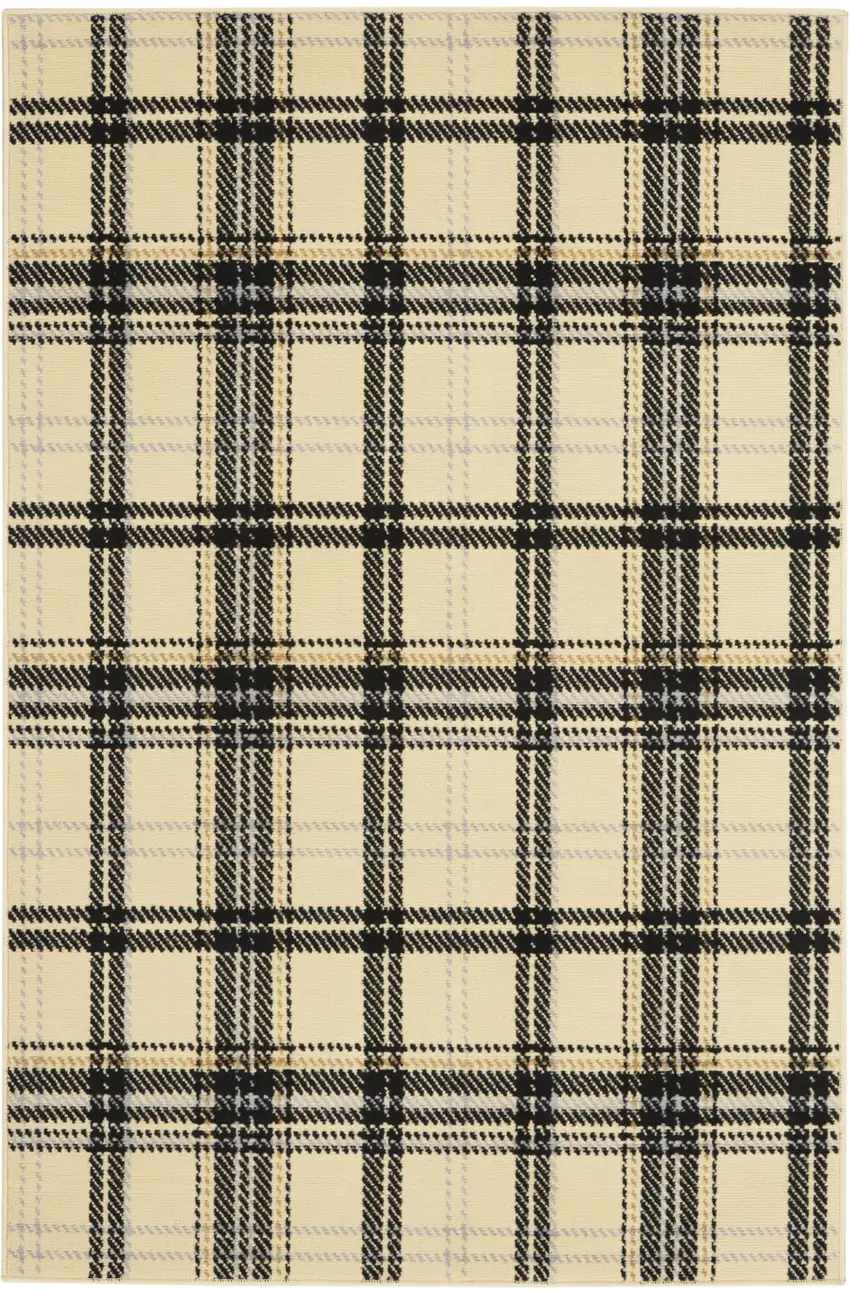 Beige and Black Plaid Power Loom Area Rug Photo 2