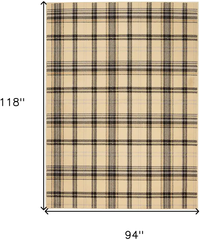 Beige and Black Plaid Power Loom Area Rug Photo 3