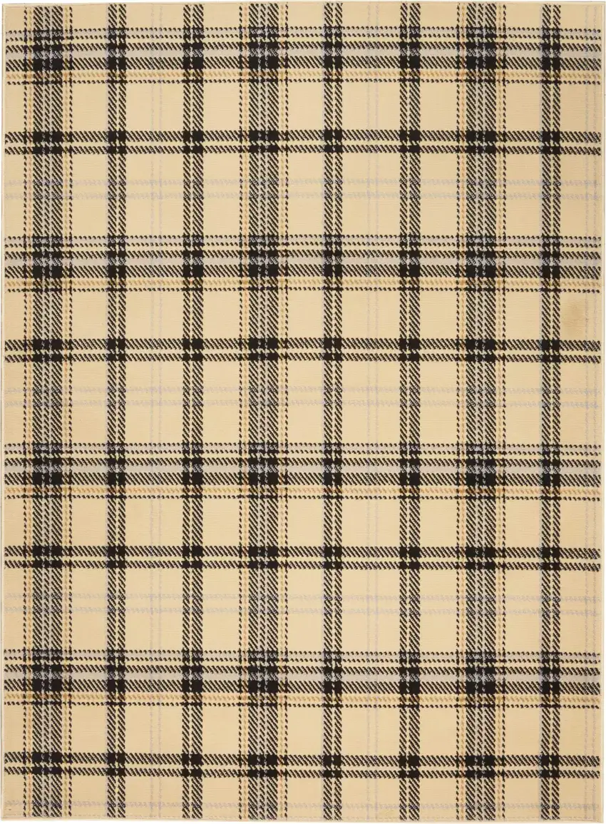 Beige and Black Plaid Power Loom Area Rug Photo 2