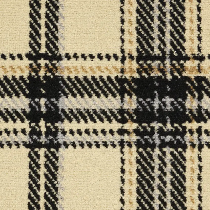 Beige and Black Plaid Power Loom Area Rug Photo 5