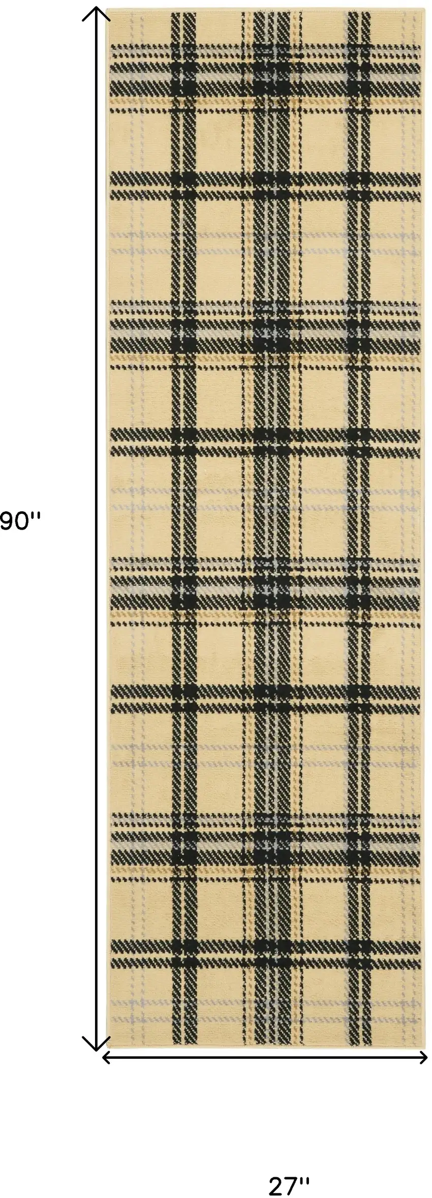 Beige and Black Plaid Power Loom Runner Rug Photo 3