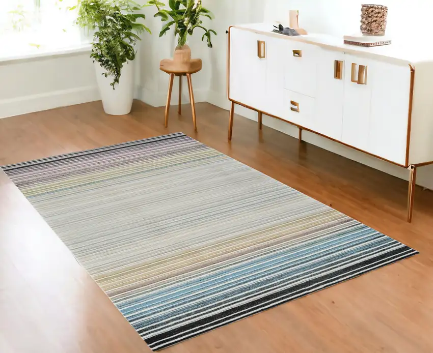 Beige and Blue Abstract Distressed Area Rug Photo 1
