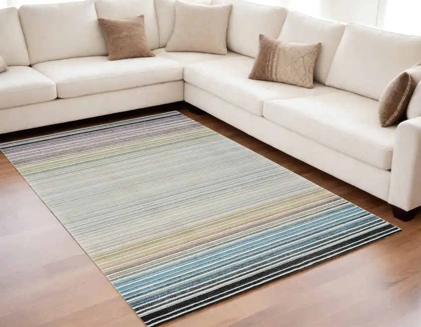Beige and Blue Abstract Distressed Area Rug Photo 1