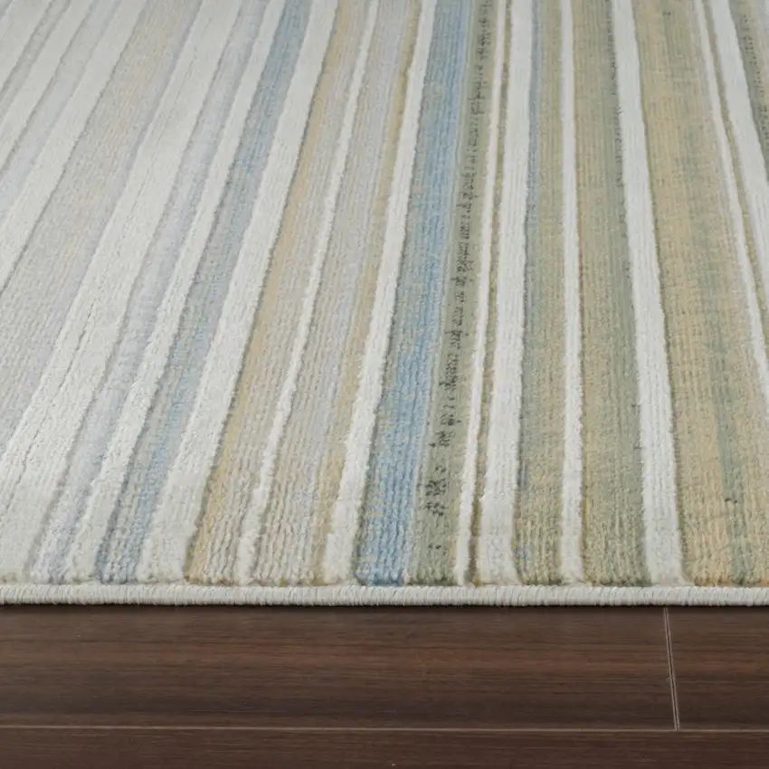 Beige and Blue Abstract Distressed Area Rug Photo 5