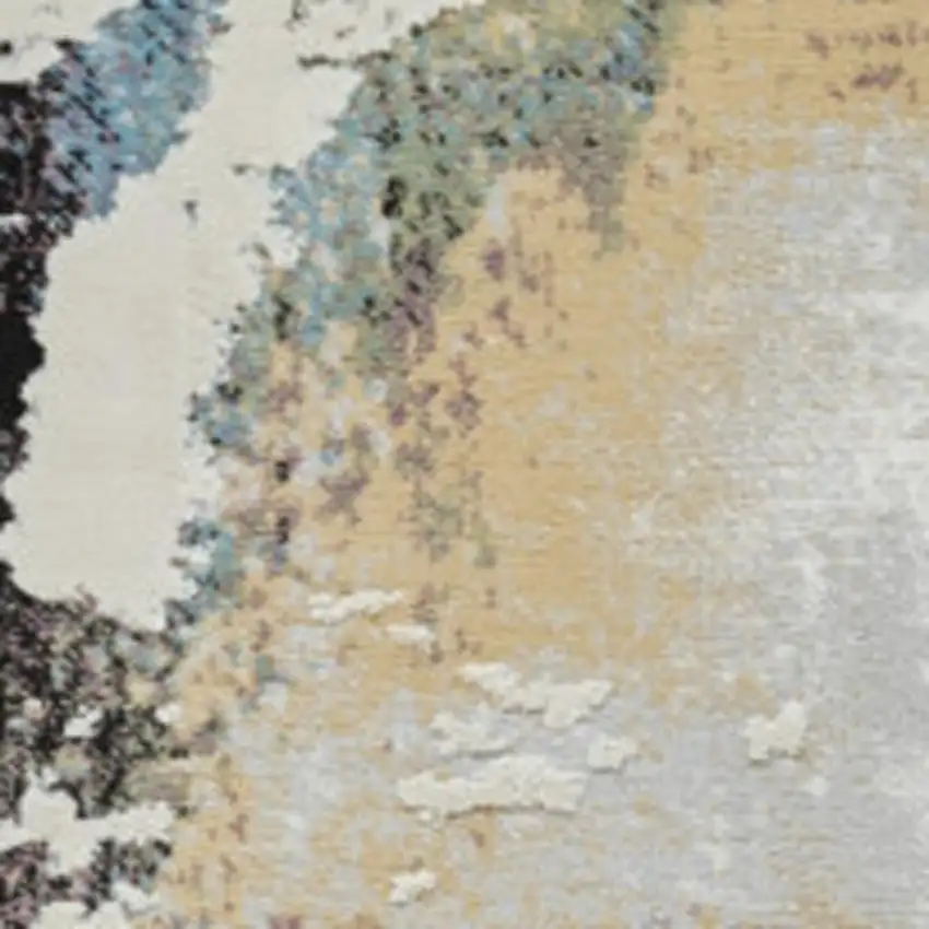 Beige and Blue Abstract Distressed Area Rug Photo 1