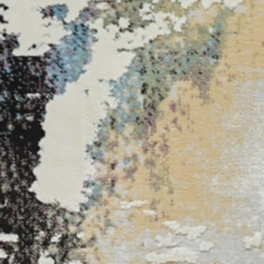 Beige and Blue Abstract Distressed Area Rug Photo 1