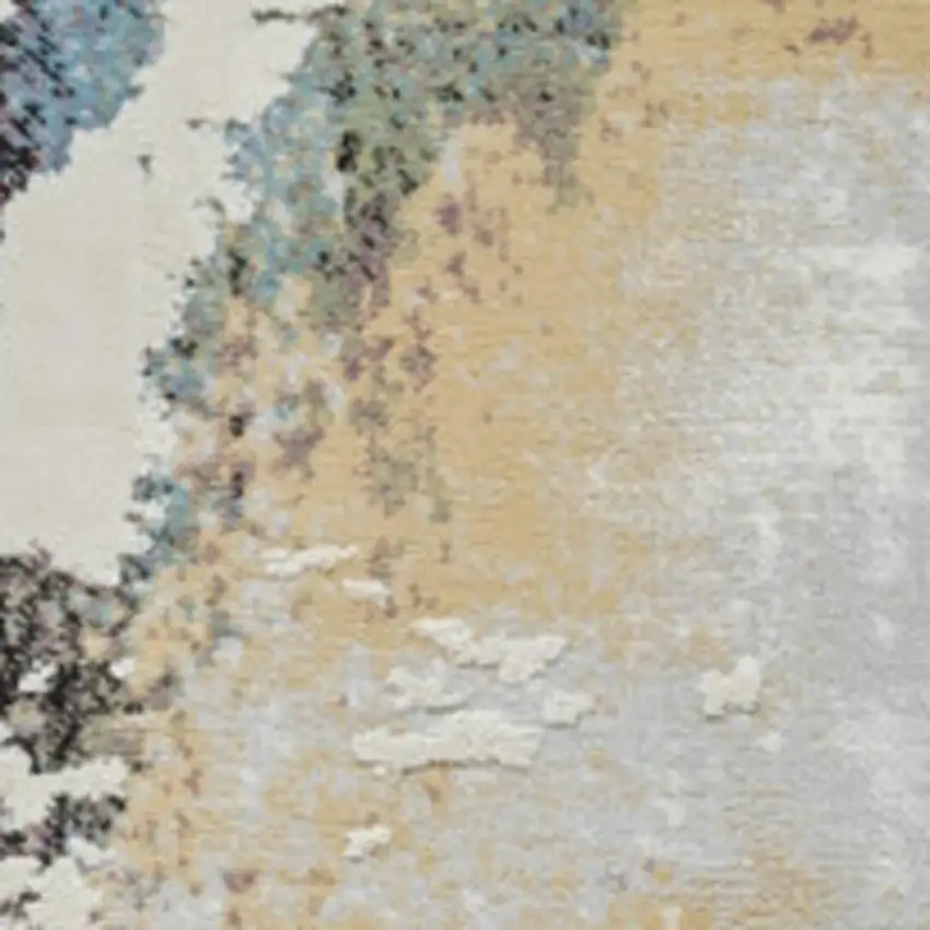 Beige and Blue Abstract Distressed Area Rug Photo 1