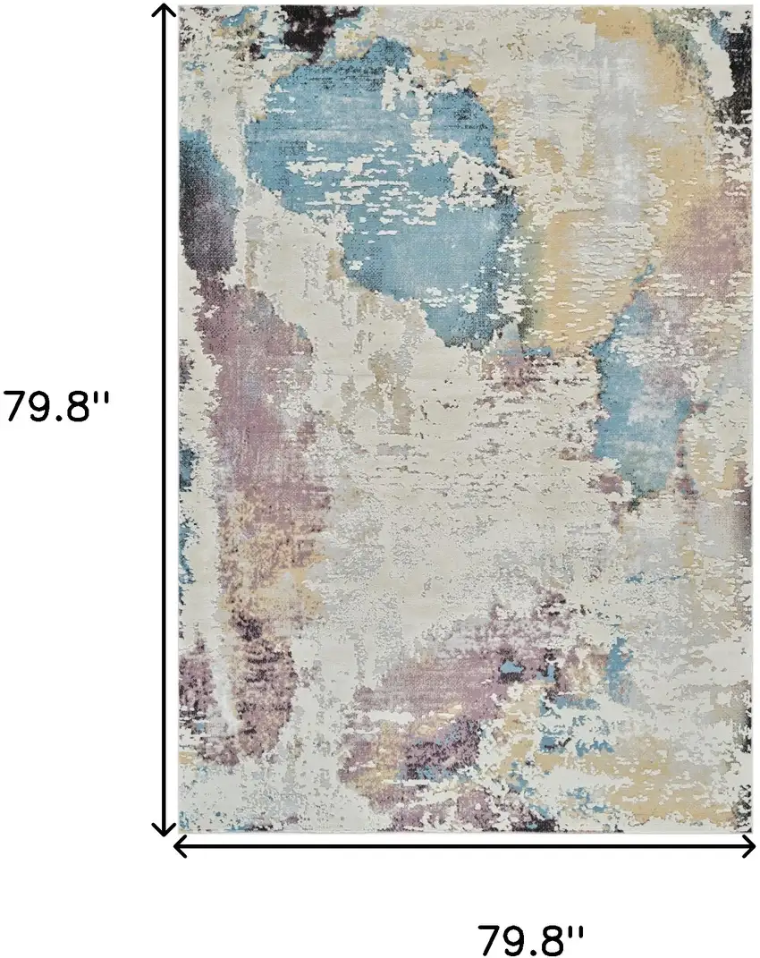 Beige and Blue Abstract Distressed Area Rug Photo 3
