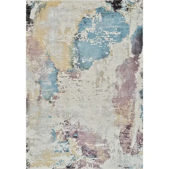 Beige and Blue Abstract Distressed Area Rug Photo 3