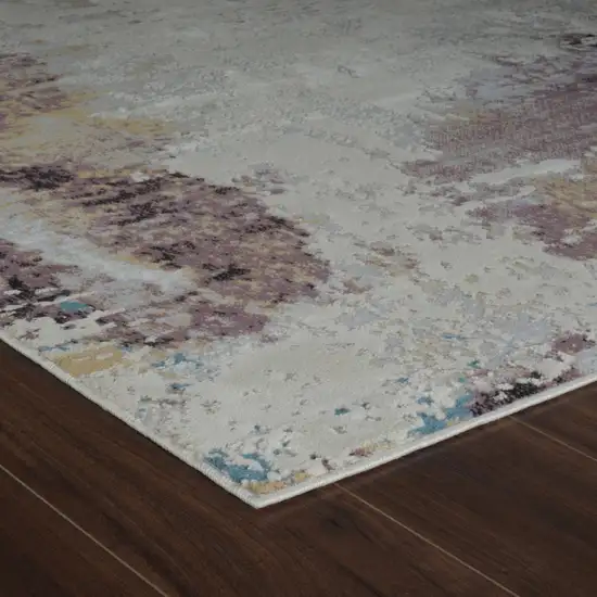 Beige and Blue Abstract Distressed Area Rug Photo 7