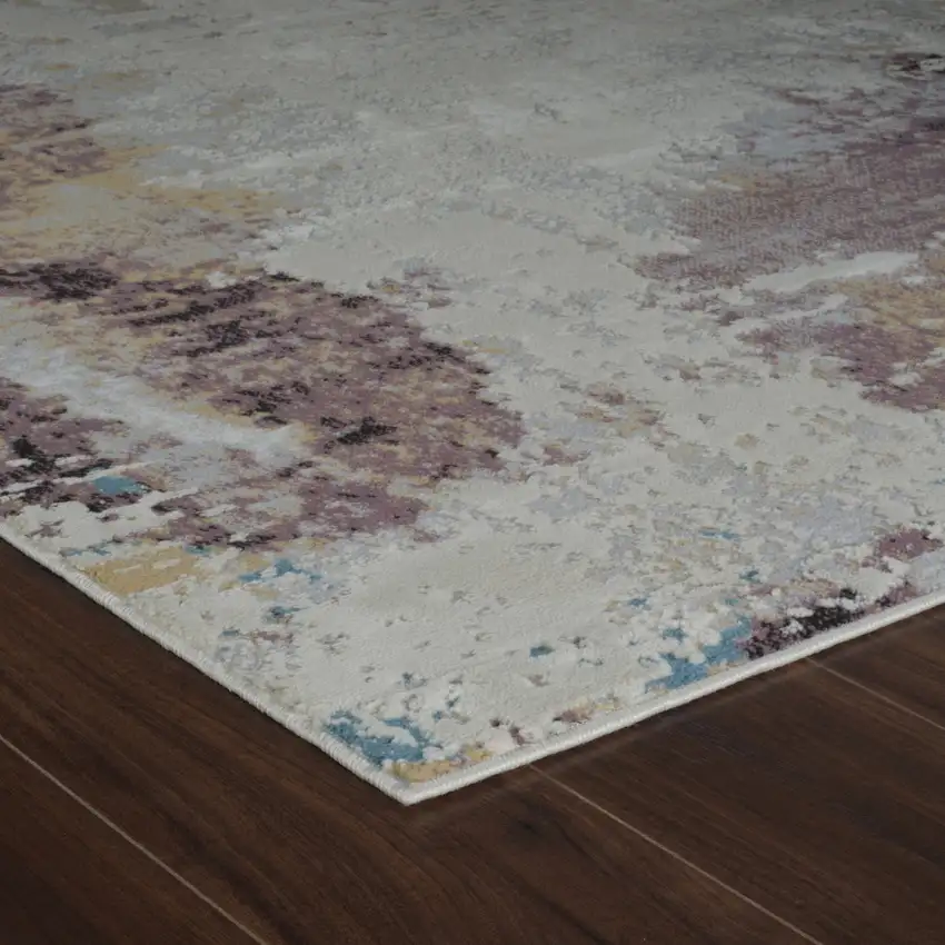 Beige and Blue Abstract Distressed Area Rug Photo 7