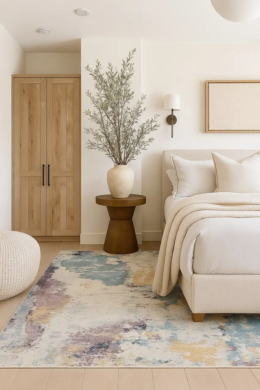 Beige and Blue Abstract Distressed Area Rug Photo 4