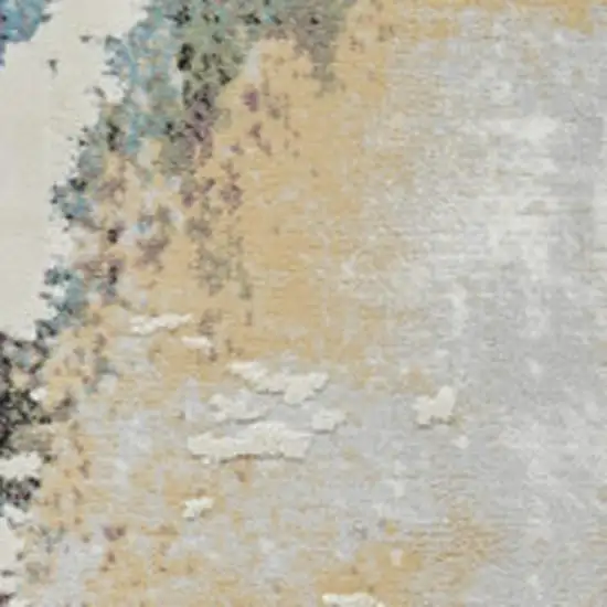 Beige and Blue Abstract Distressed Area Rug Photo 1