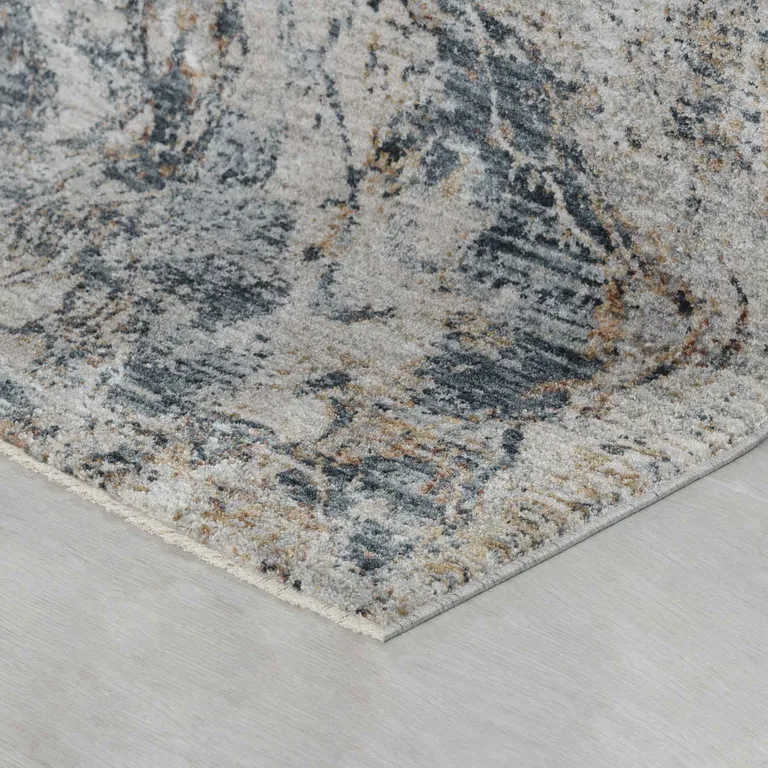 Beige and Blue Abstract Power Loom Area Rug Photo 3