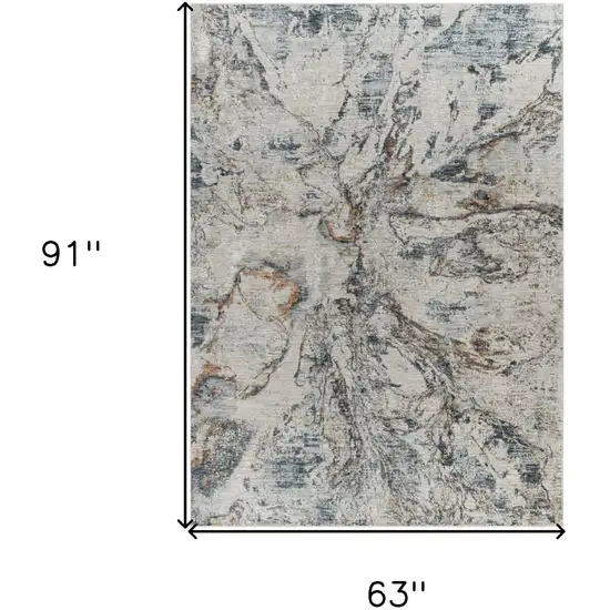 Beige and Blue Abstract Power Loom Area Rug Photo 3