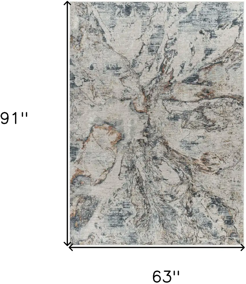 Beige and Blue Abstract Power Loom Area Rug Photo 3