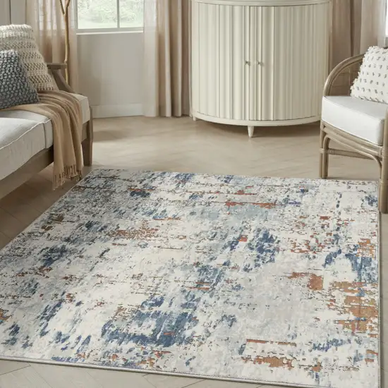 Beige and Blue Abstract Power Loom Area Rug Photo 5