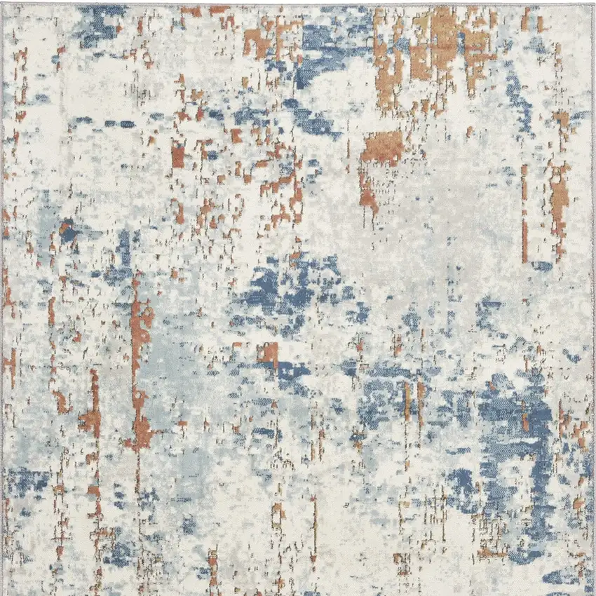 Beige and Blue Abstract Power Loom Area Rug Photo 9